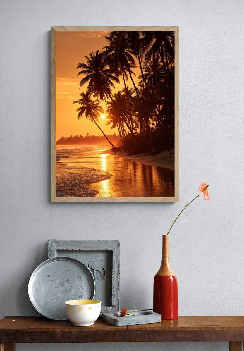 Tropical Palm Sunset Photography Poster. — room view 3