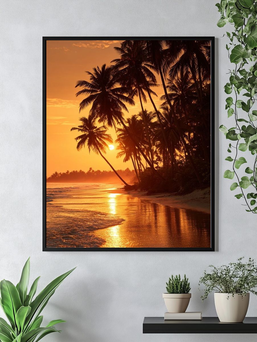 Tropical Palm Sunset Photography Poster. — room view 4