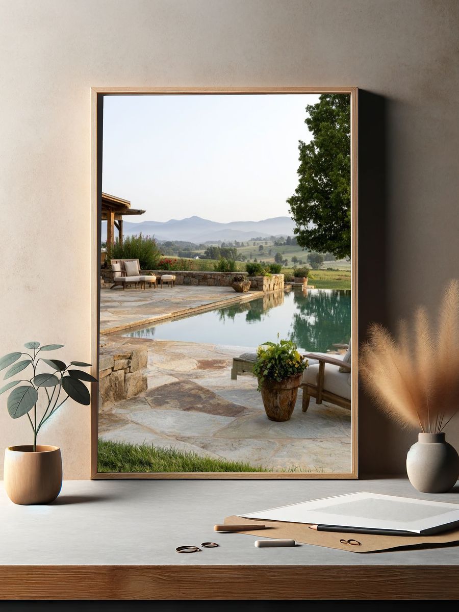 Tuscan Pool Terrace Photography Poster. — room view 2