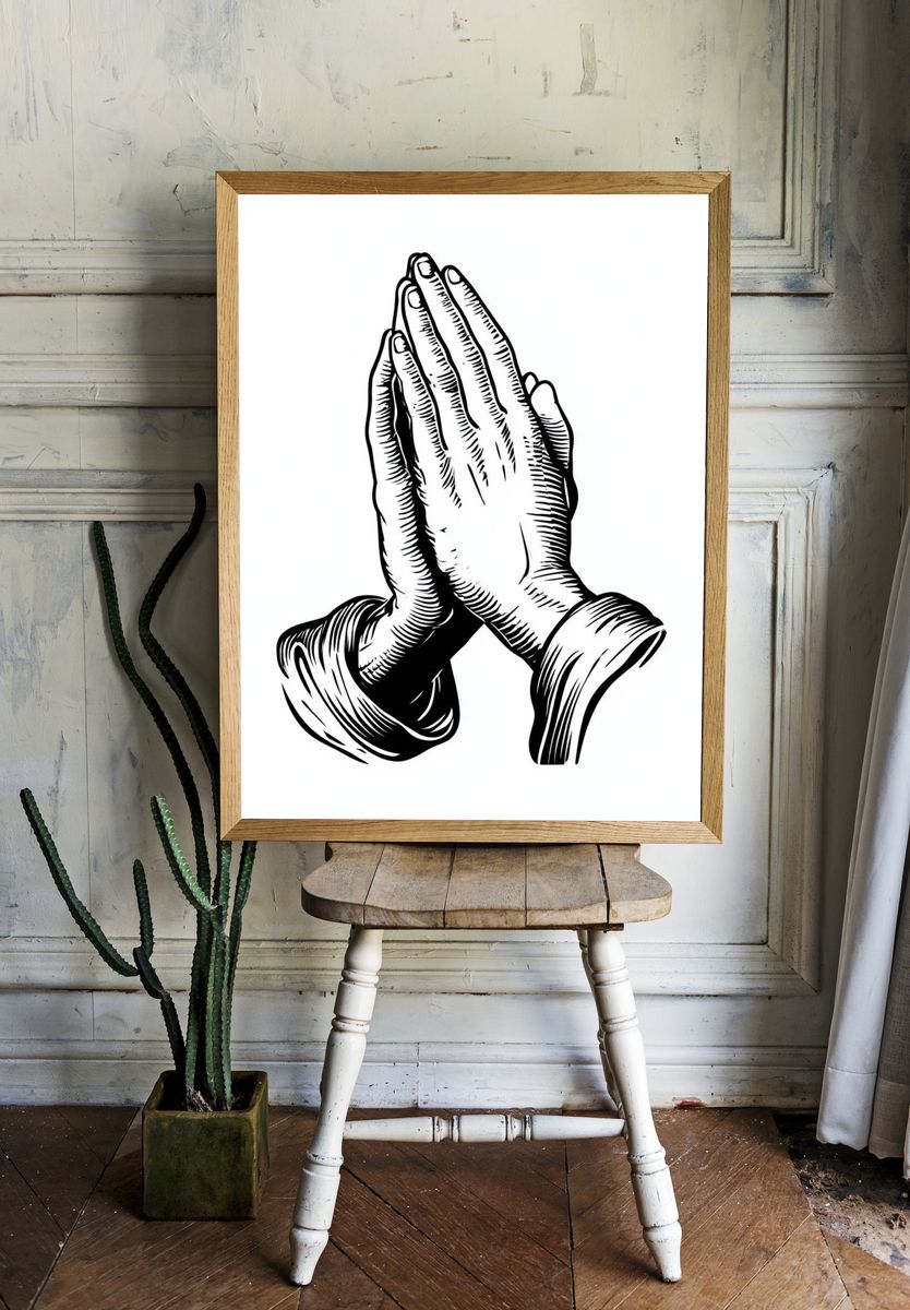 Praying Hands Line Art Poster. room preview