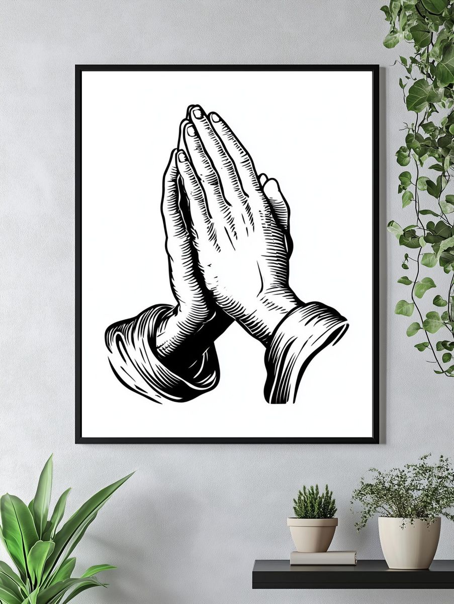 Praying Hands Line Art Poster. — room view 4