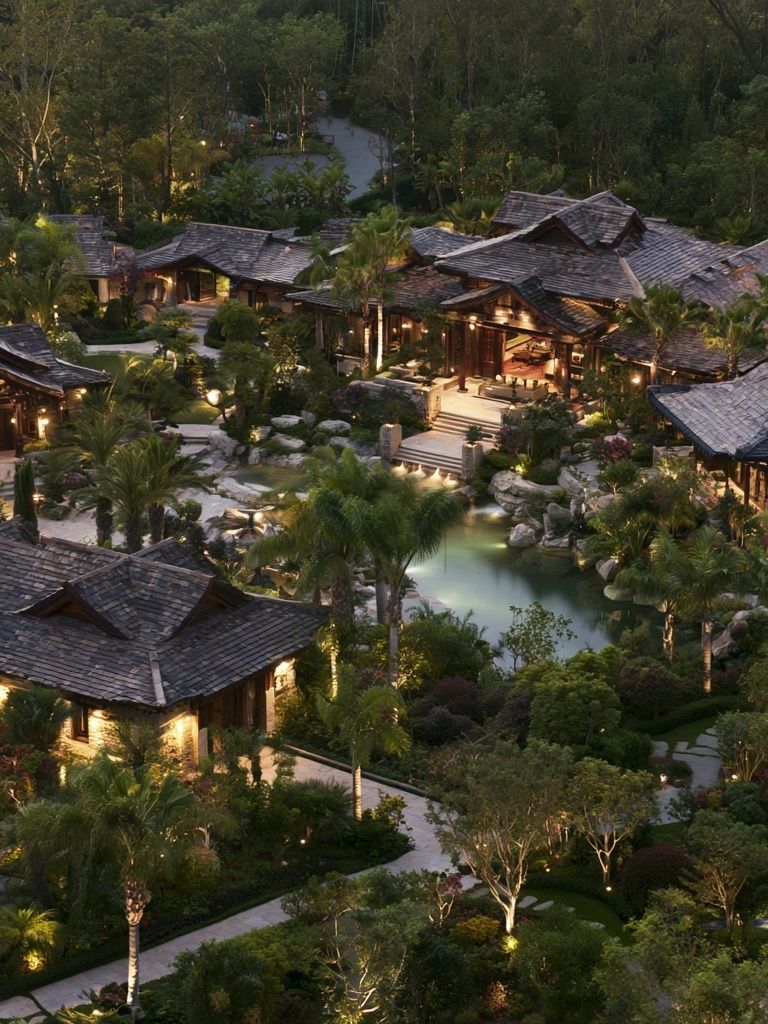 Tropical Resort at Dusk Photography Poster. poster — photography art
