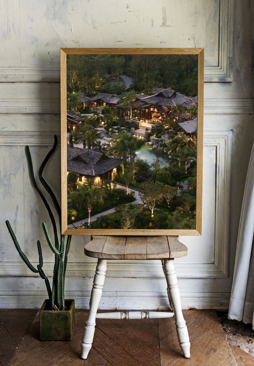 Tropical Resort at Dusk Photography Poster. room preview