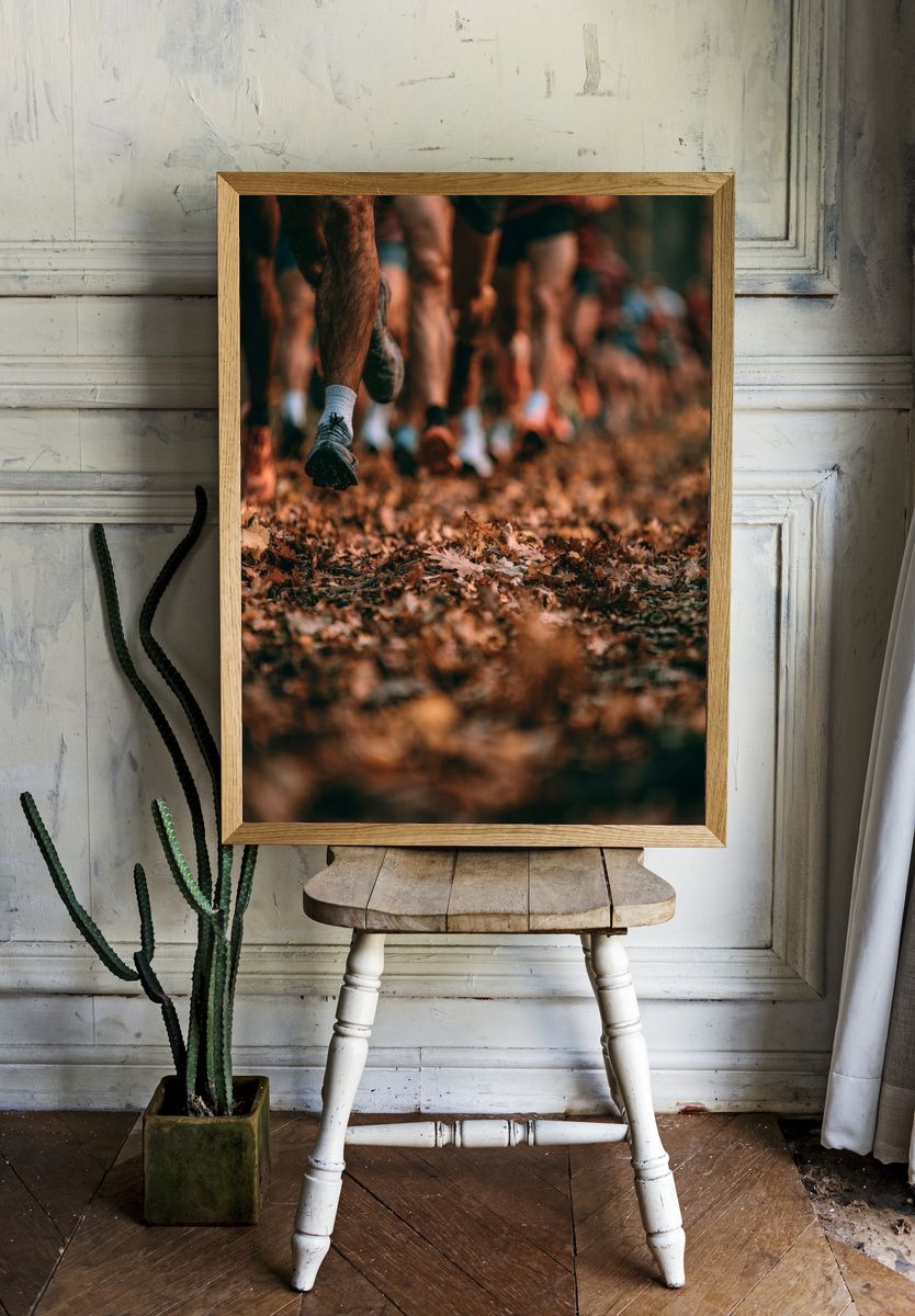 Trail Runners in Autumn Forest Poster. — room view 1