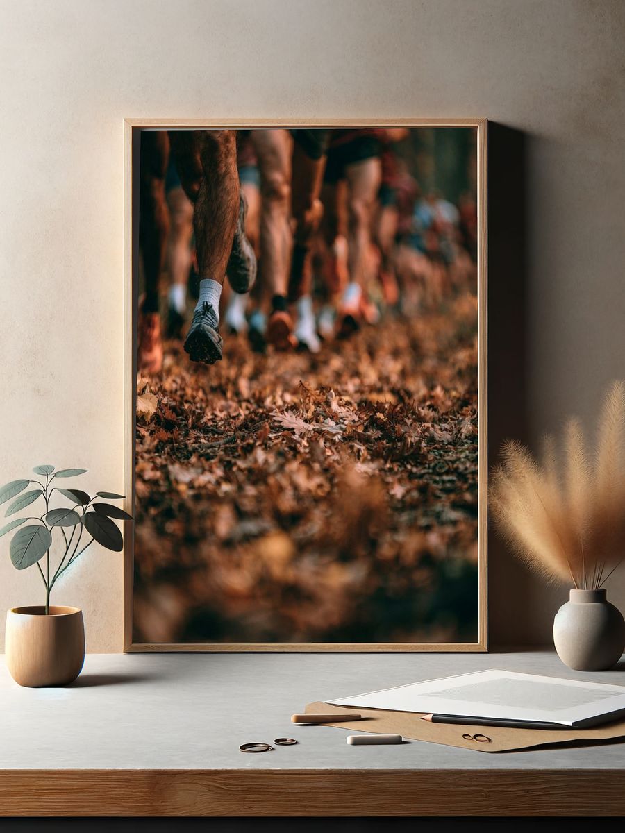 Trail Runners in Autumn Forest Poster. — room view 2
