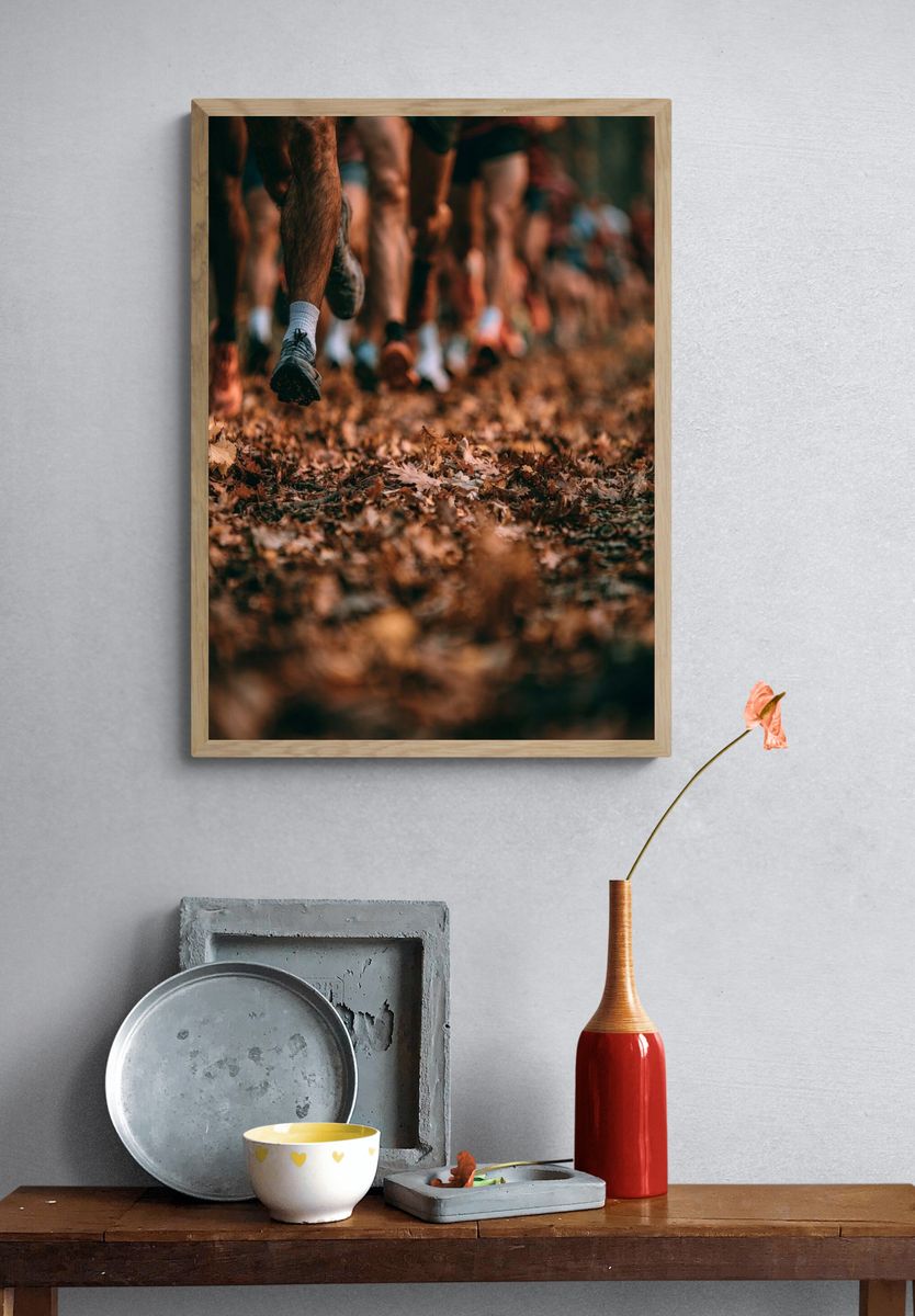 Trail Runners in Autumn Forest Poster. — room view 3
