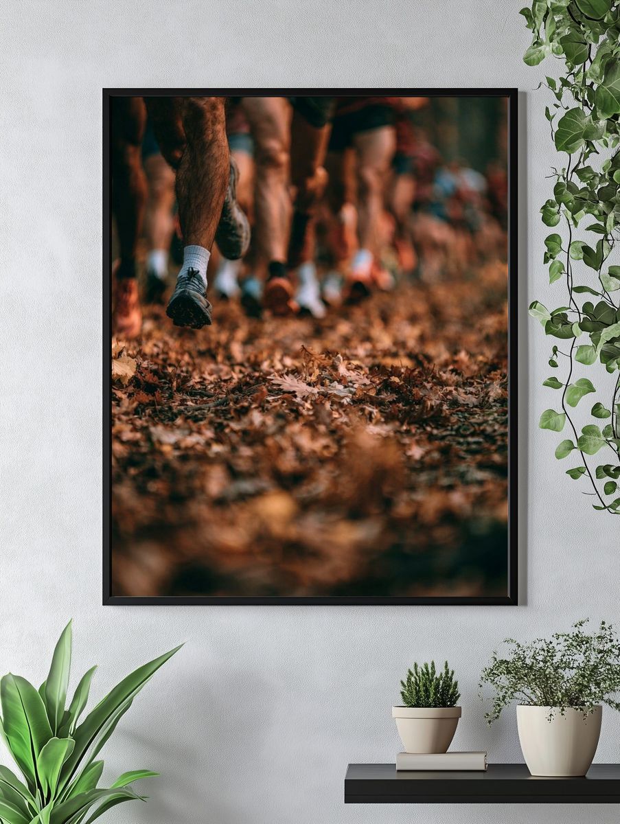 Trail Runners in Autumn Forest Poster. — room view 4