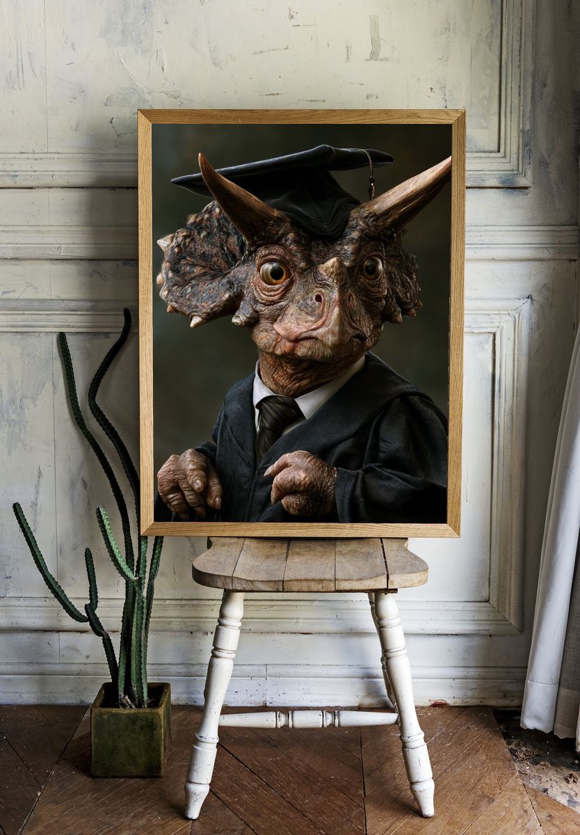Triceratops Graduate Portrait Print. room preview