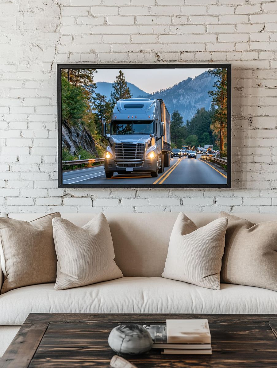 Semi Truck Mountain Road Photography Poster. room preview