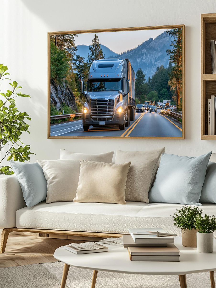 Semi Truck Mountain Road Photography Poster. — room view 2