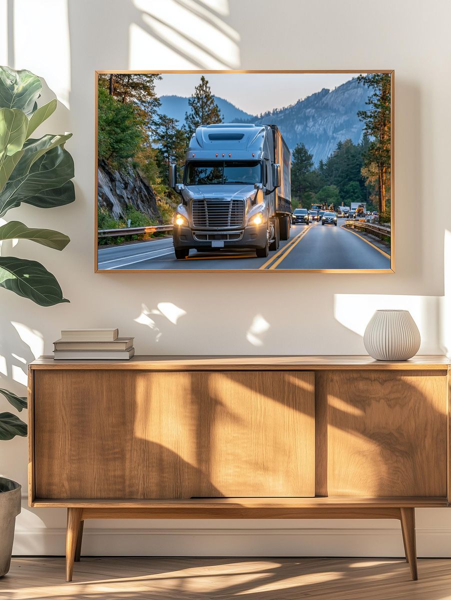 Semi Truck Mountain Road Photography Poster. — room view 3