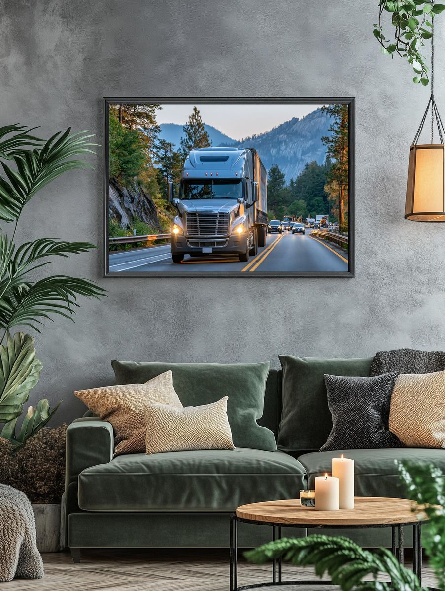 Semi Truck Mountain Road Photography Poster. — room view 4