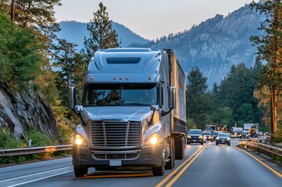 Semi Truck Mountain Road Photography Poster.