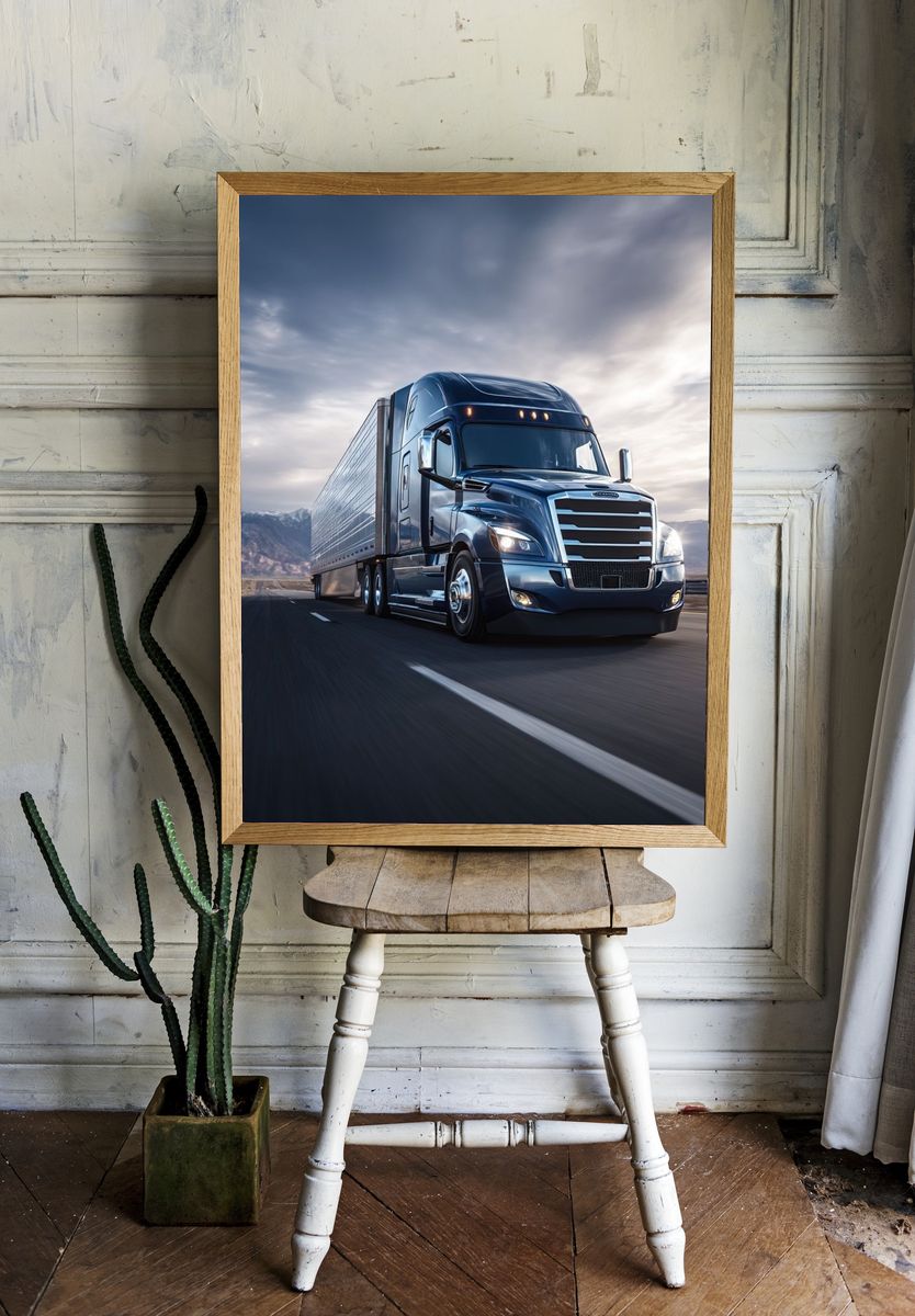 Semi Truck Highway Photography Poster. room preview