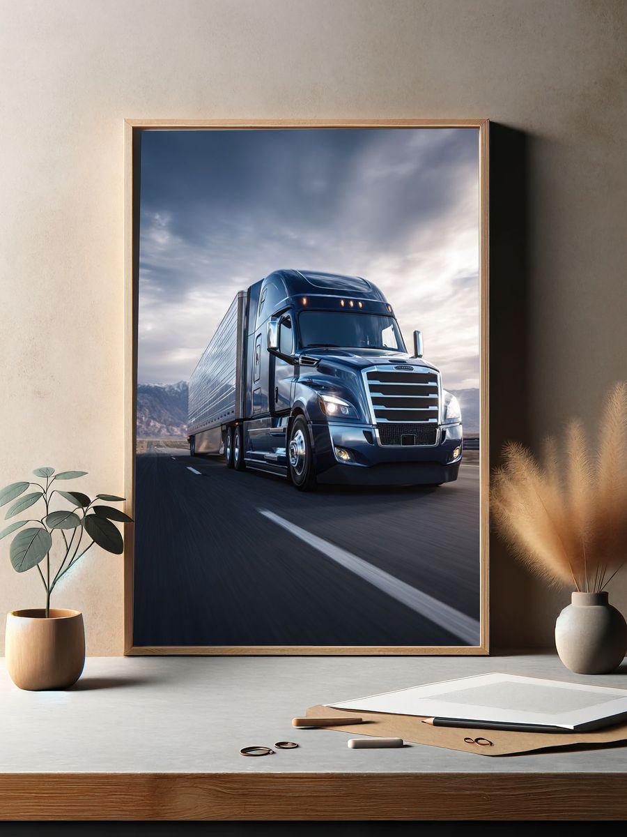 Semi Truck Highway Photography Poster. — room view 2