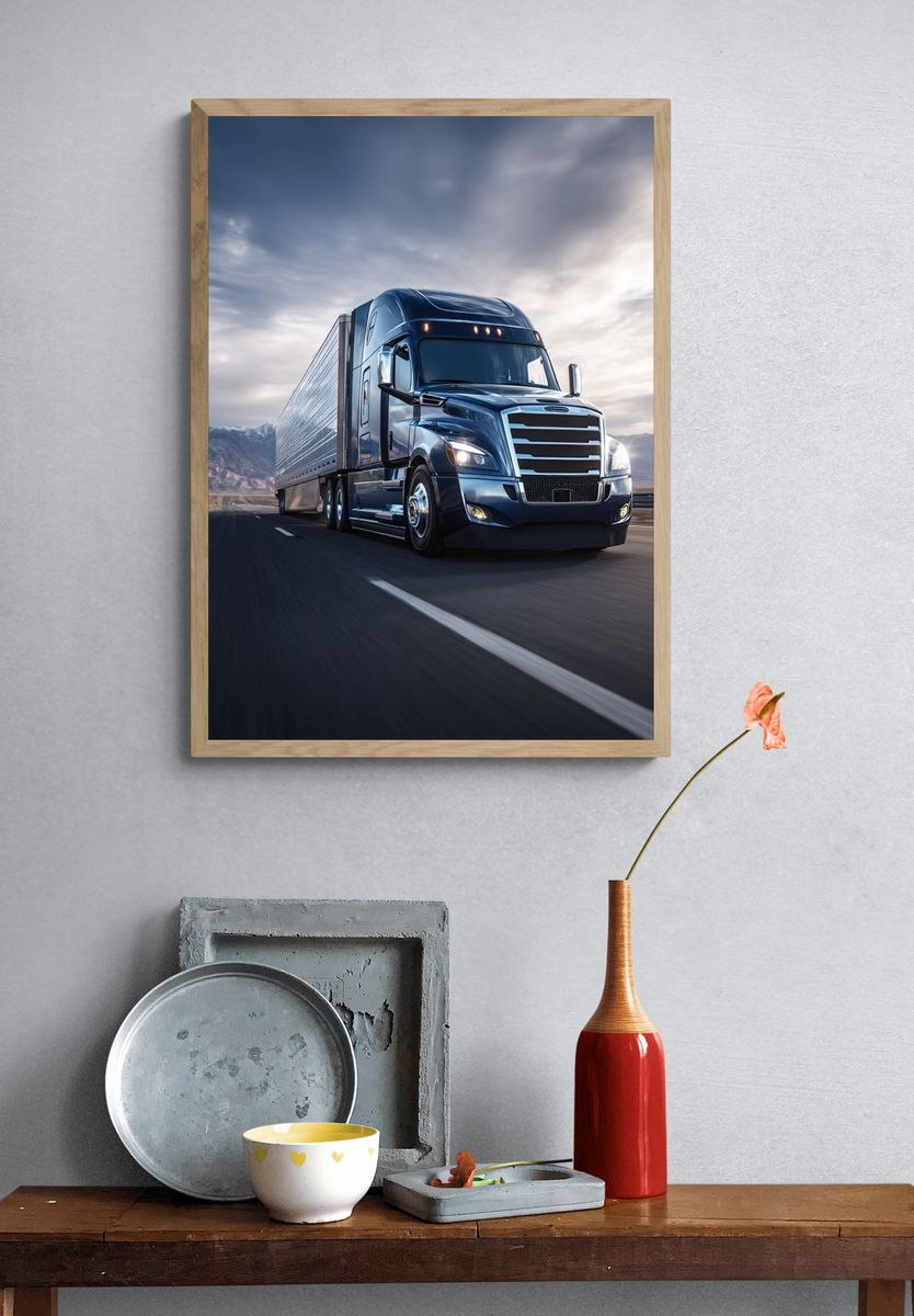 Semi Truck Highway Photography Poster. — room view 3