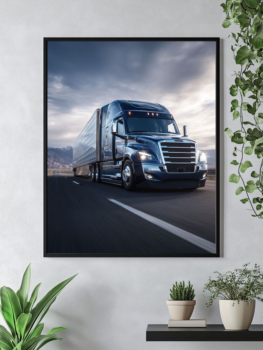 Semi Truck Highway Photography Poster. — room view 4