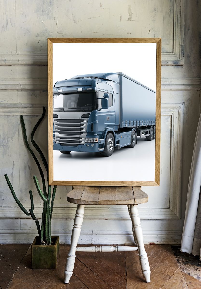 Blue Semi Truck Photography Poster. — room view 1
