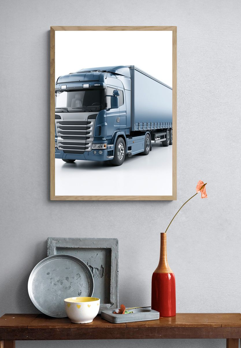 Blue Semi Truck Photography Poster. — room view 3