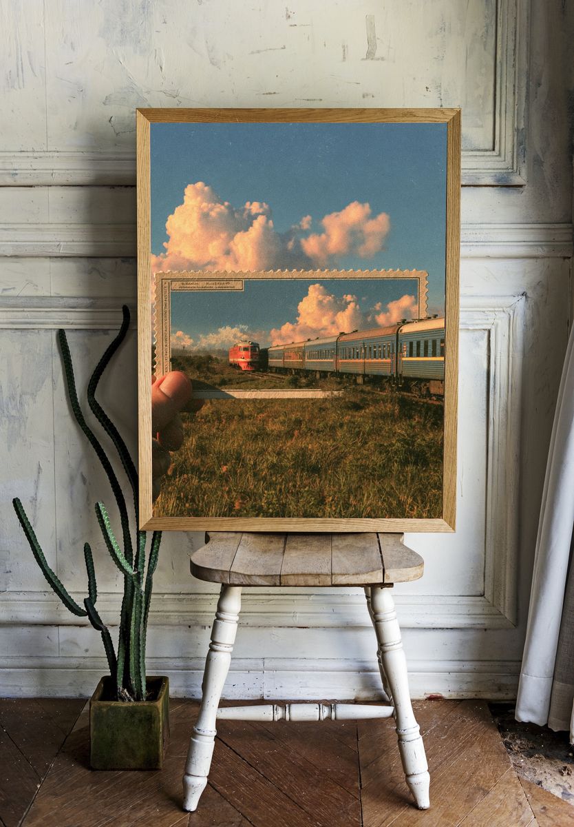 Train at Sunset Photography Poster. room preview