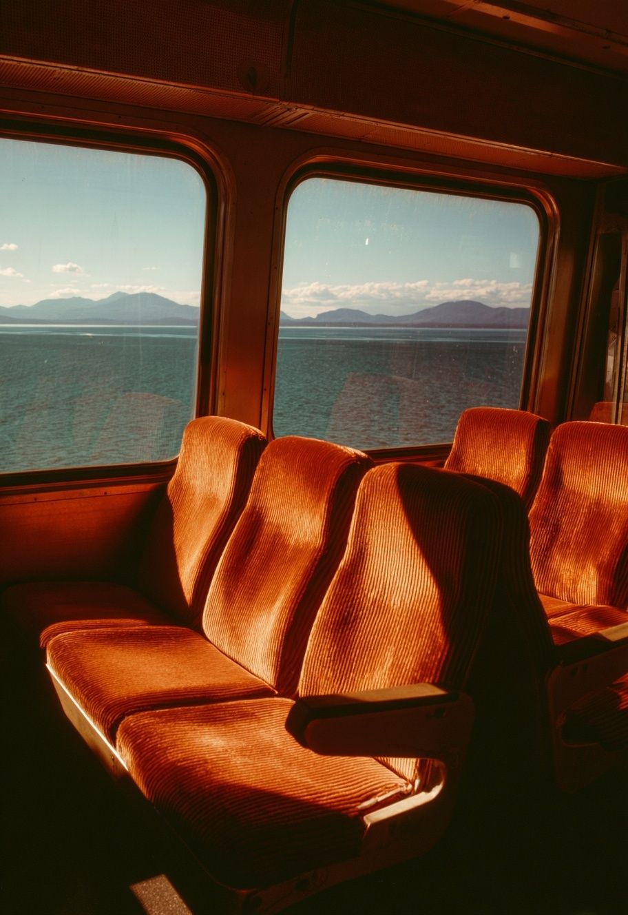 Sunlit Train Interior Photography Poster. poster detail