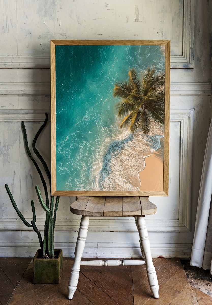 Tropical Shoreline Aerial Photography Poster. — room view 1
