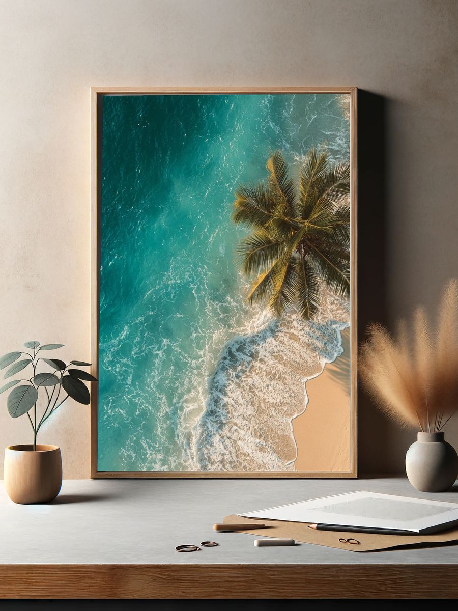 Tropical Shoreline Aerial Photography Poster. — room view 2