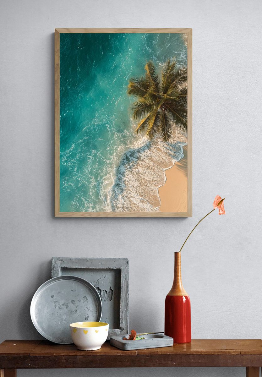 Tropical Shoreline Aerial Photography Poster. — room view 3