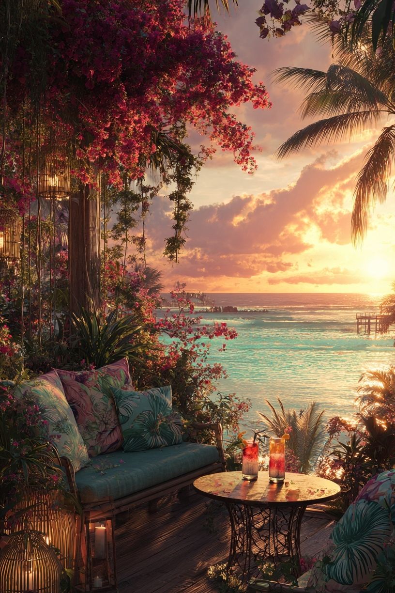 Tropical Sunset Retreat — Nature Print. poster detail