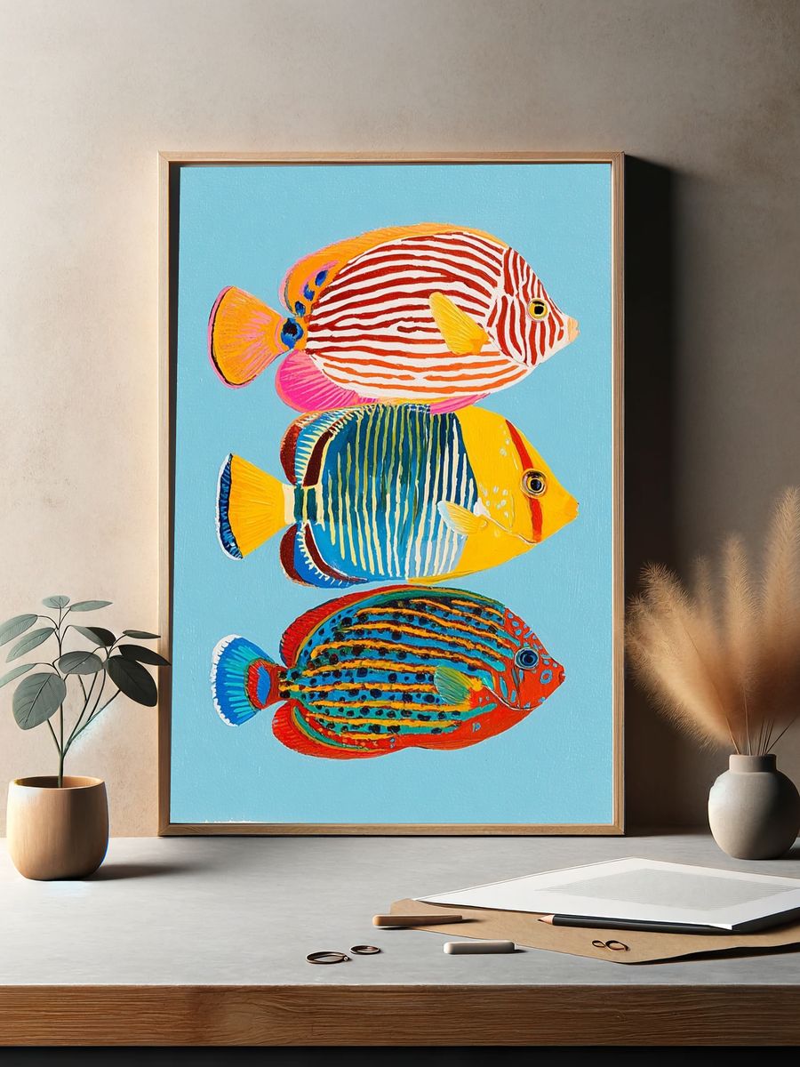Tropical Fish Trio Illustration Poster. — room view 2