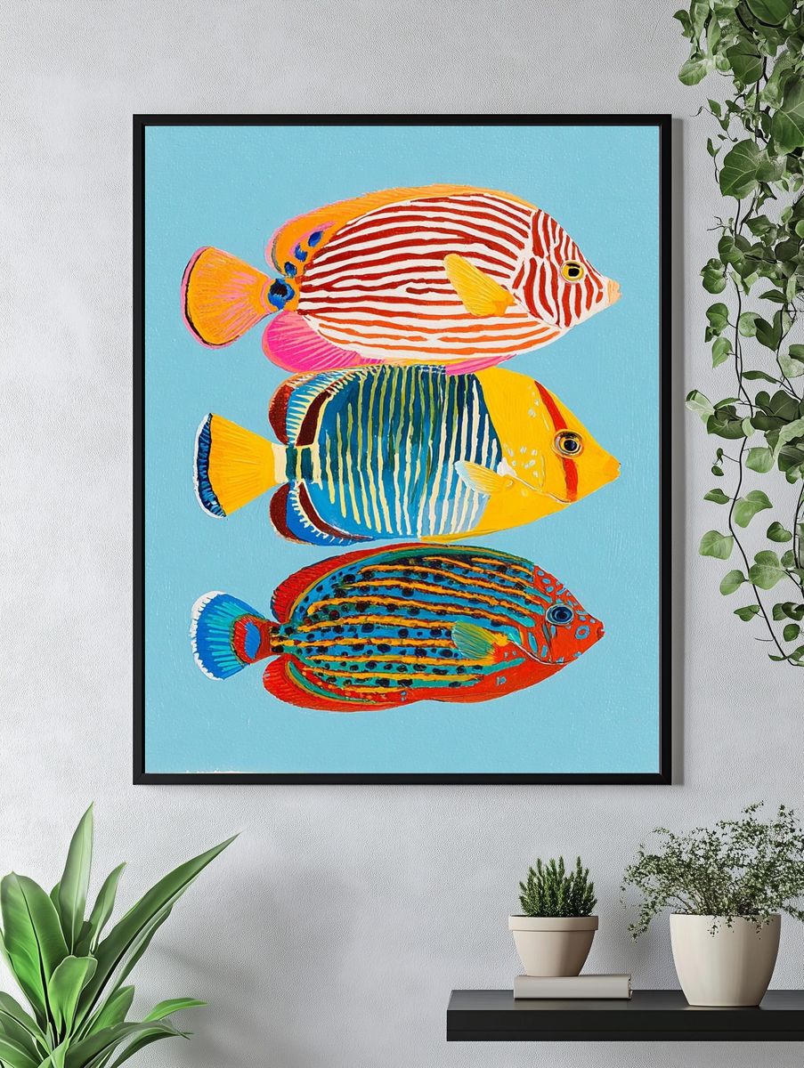 Tropical Fish Trio Illustration Poster. — room view 4