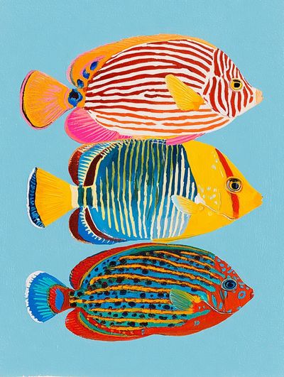 Tropical Fish Trio Illustration Poster.