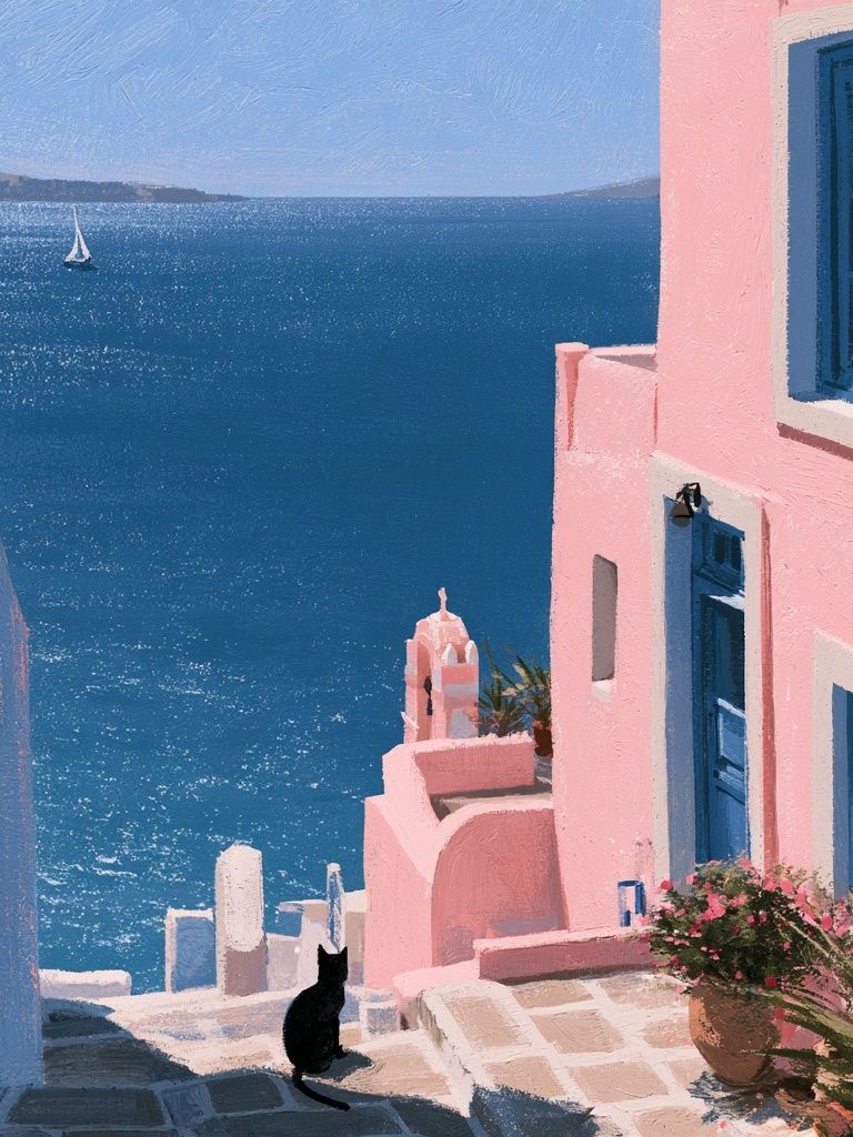 Santorini Seaside Alley Print. poster detail