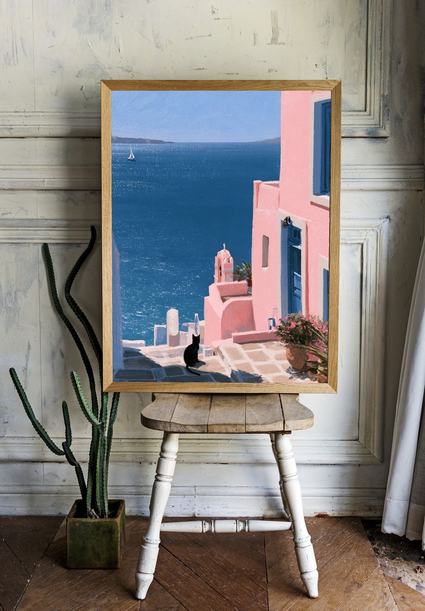 Santorini Seaside Alley Print. room preview