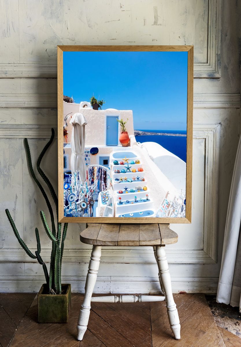 Santorini Steps — Travel Photography Poster. — room view 1