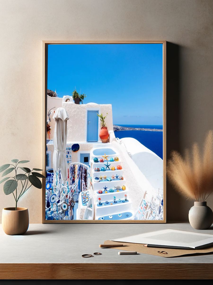 Santorini Steps — Travel Photography Poster. — room view 2