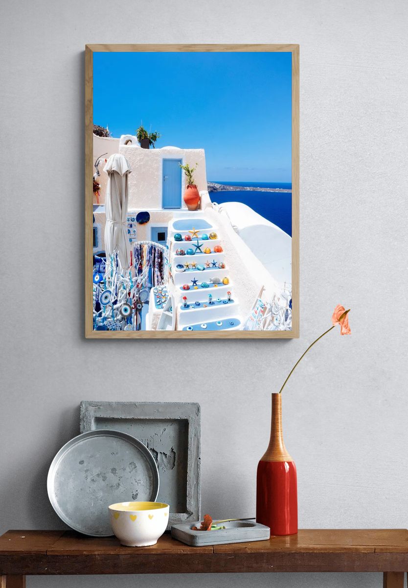 Santorini Steps — Travel Photography Poster. — room view 3