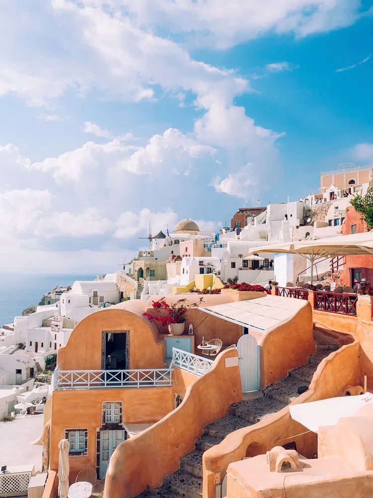 Santorini Cliffside Village Travel Print. poster — maps-travel art