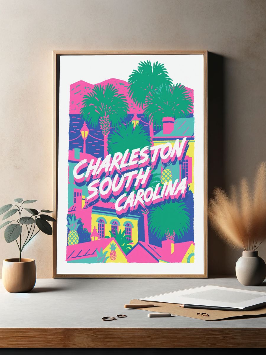 Charleston South Carolina Retro Poster. — room view 2