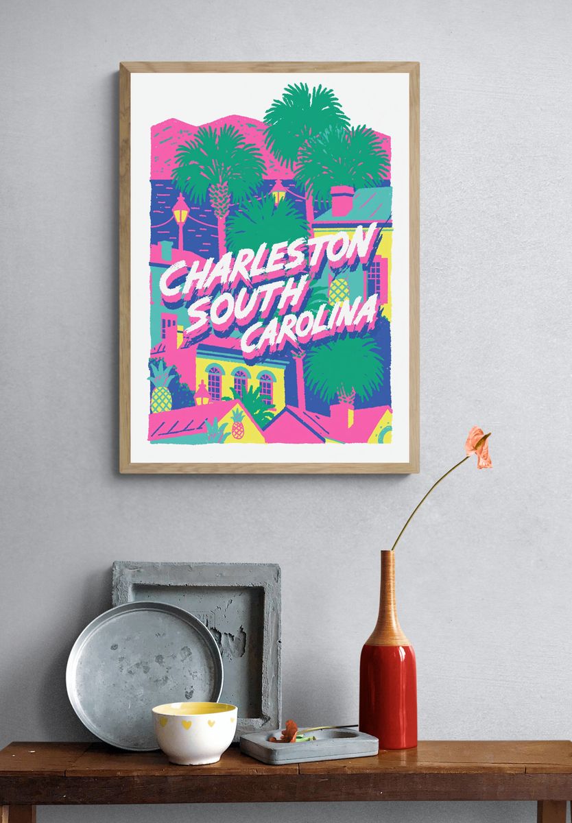 Charleston South Carolina Retro Poster. — room view 3