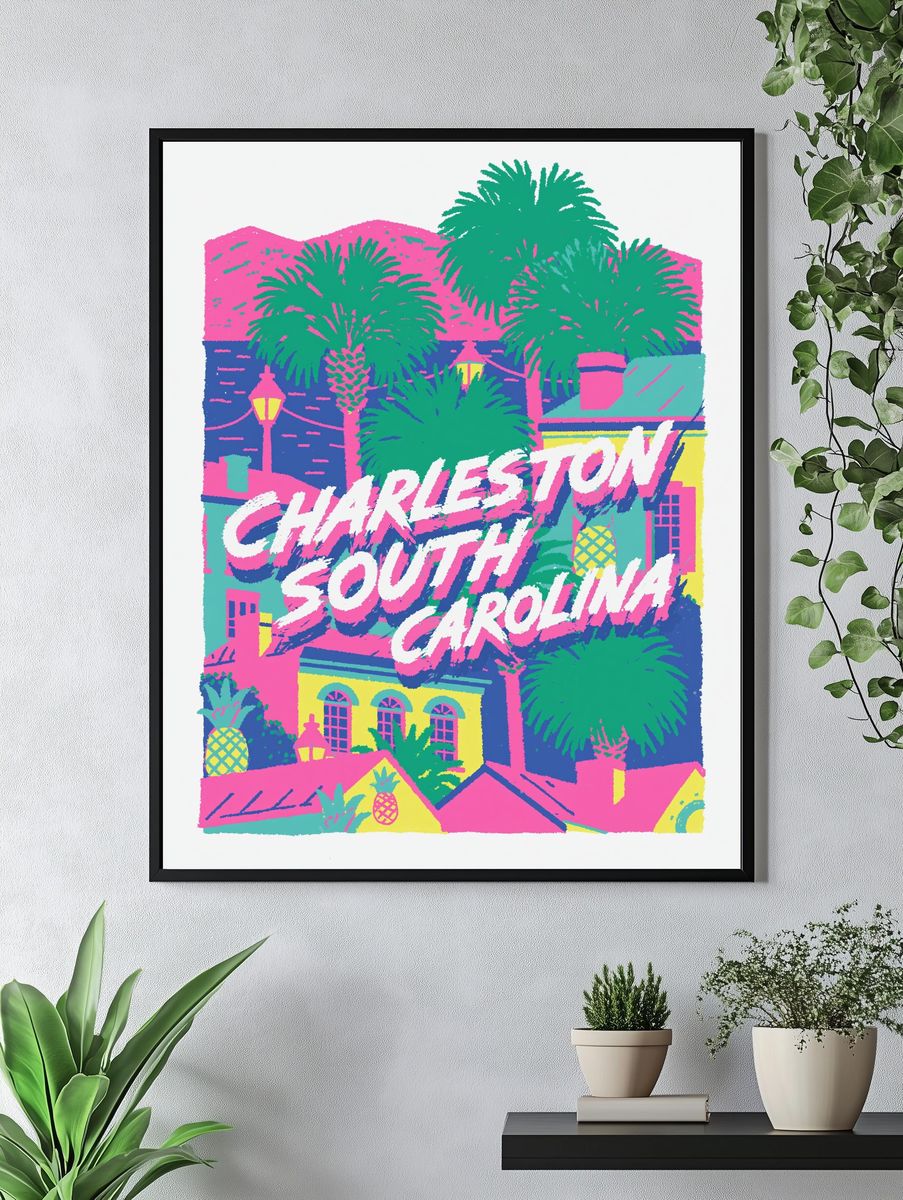Charleston South Carolina Retro Poster. — room view 4