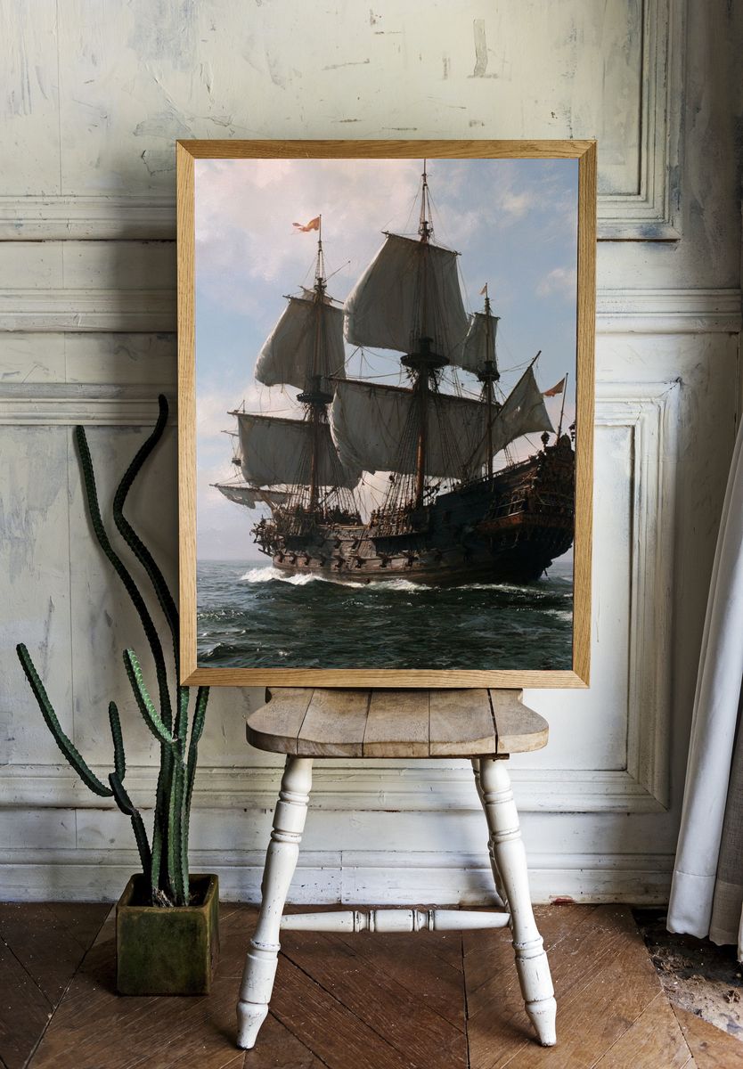 Tall Ship at Sea Photography Poster. room preview