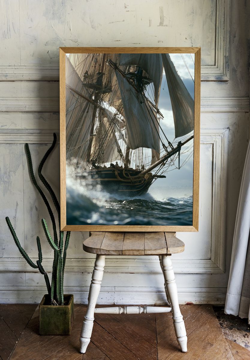 Tall Ship at Sea Photography Poster. room preview