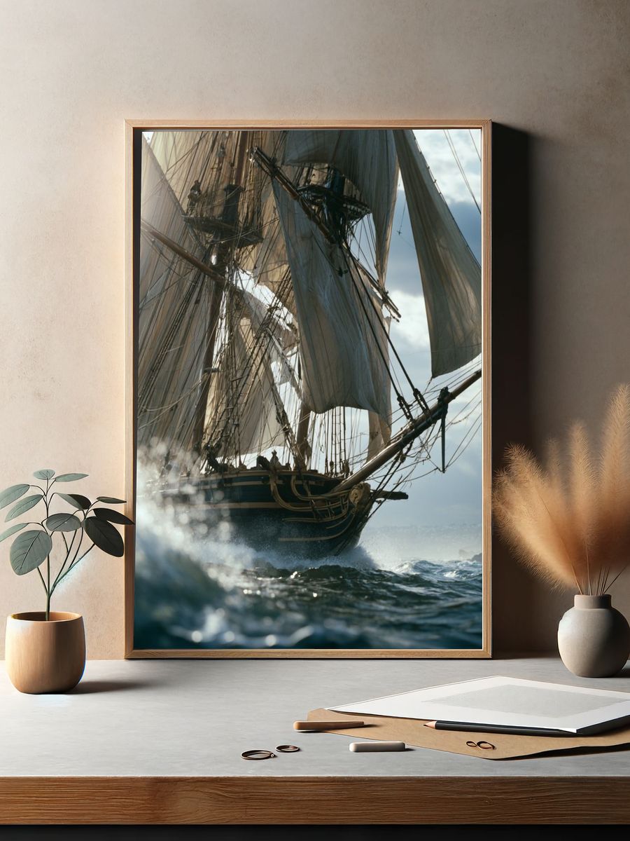 Tall Ship at Sea Photography Poster. — room view 2