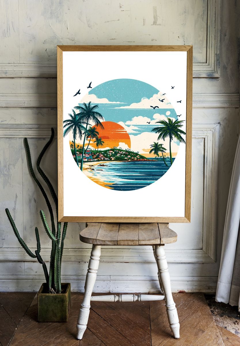 Tropical Sunset — Illustration Print. — room view 1