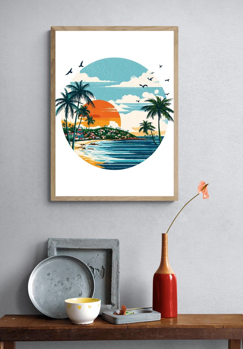 Tropical Sunset — Illustration Print. — room view 3