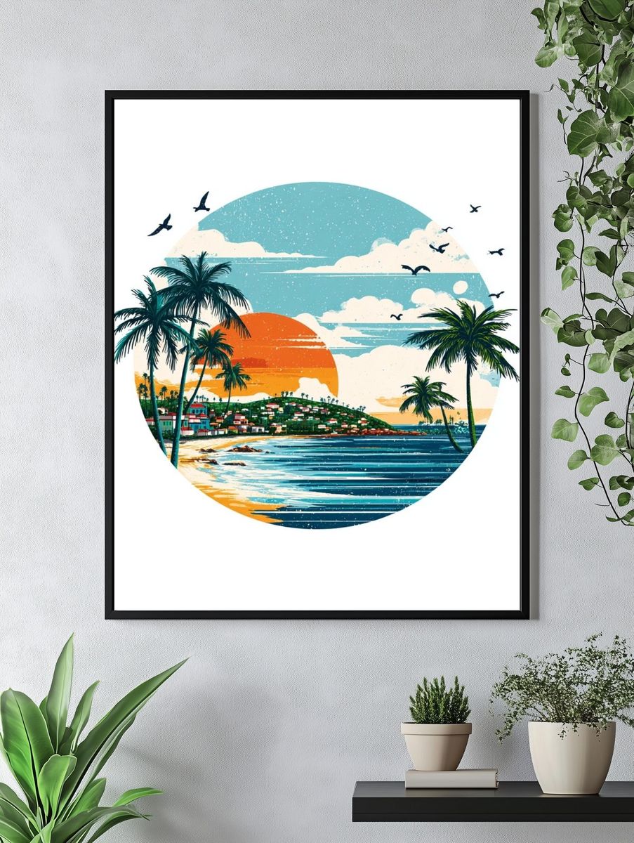 Tropical Sunset — Illustration Print. — room view 4