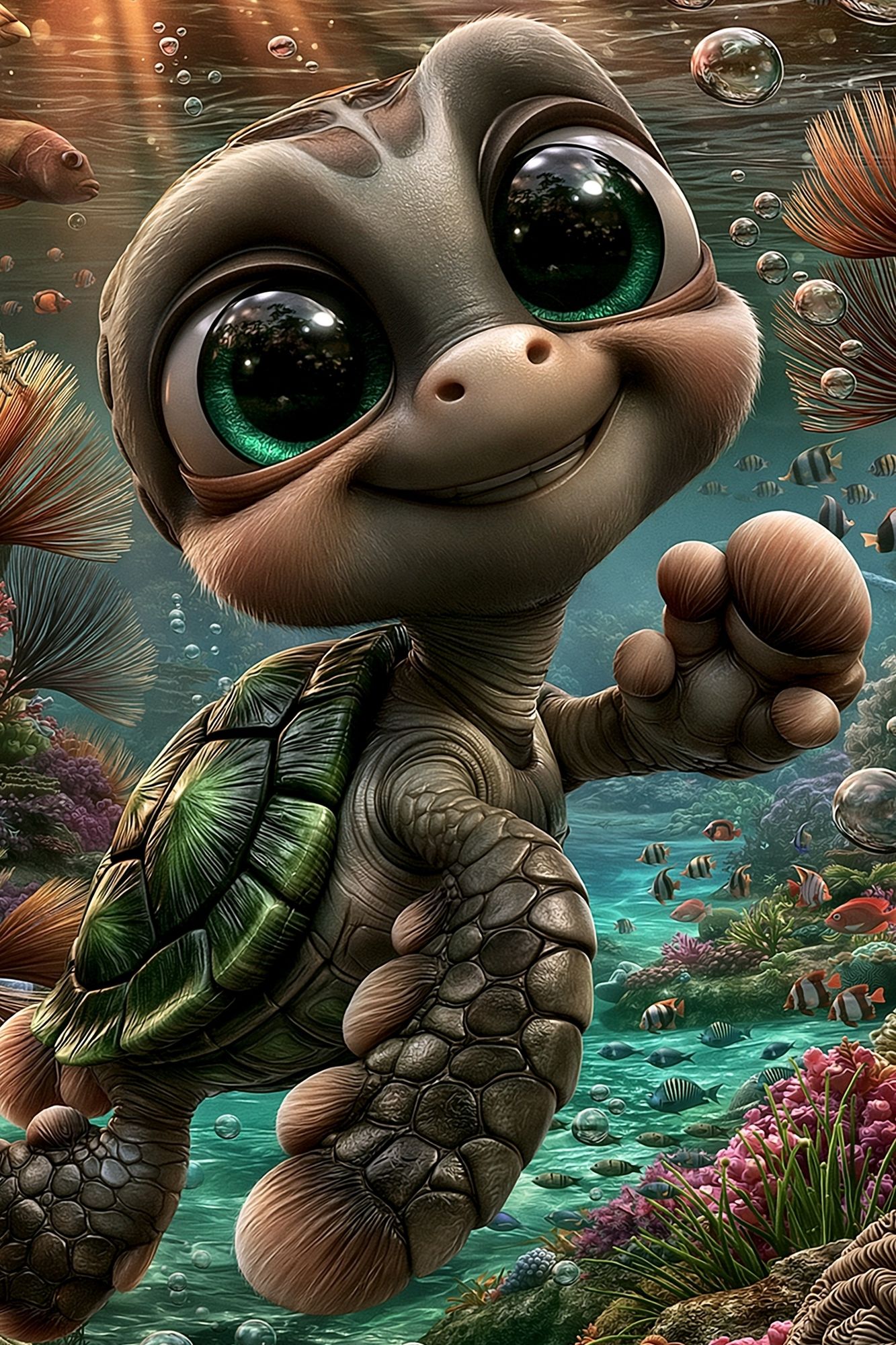 Cute Sea Turtle Underwater Poster. poster detail
