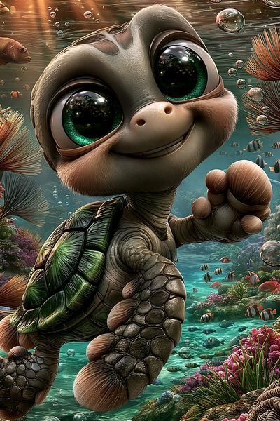 Cute Sea Turtle Underwater Poster.