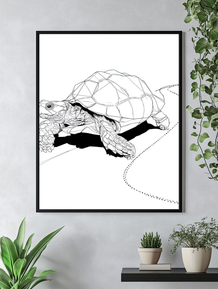 Geometric Turtle Line Art Poster. — room view 4
